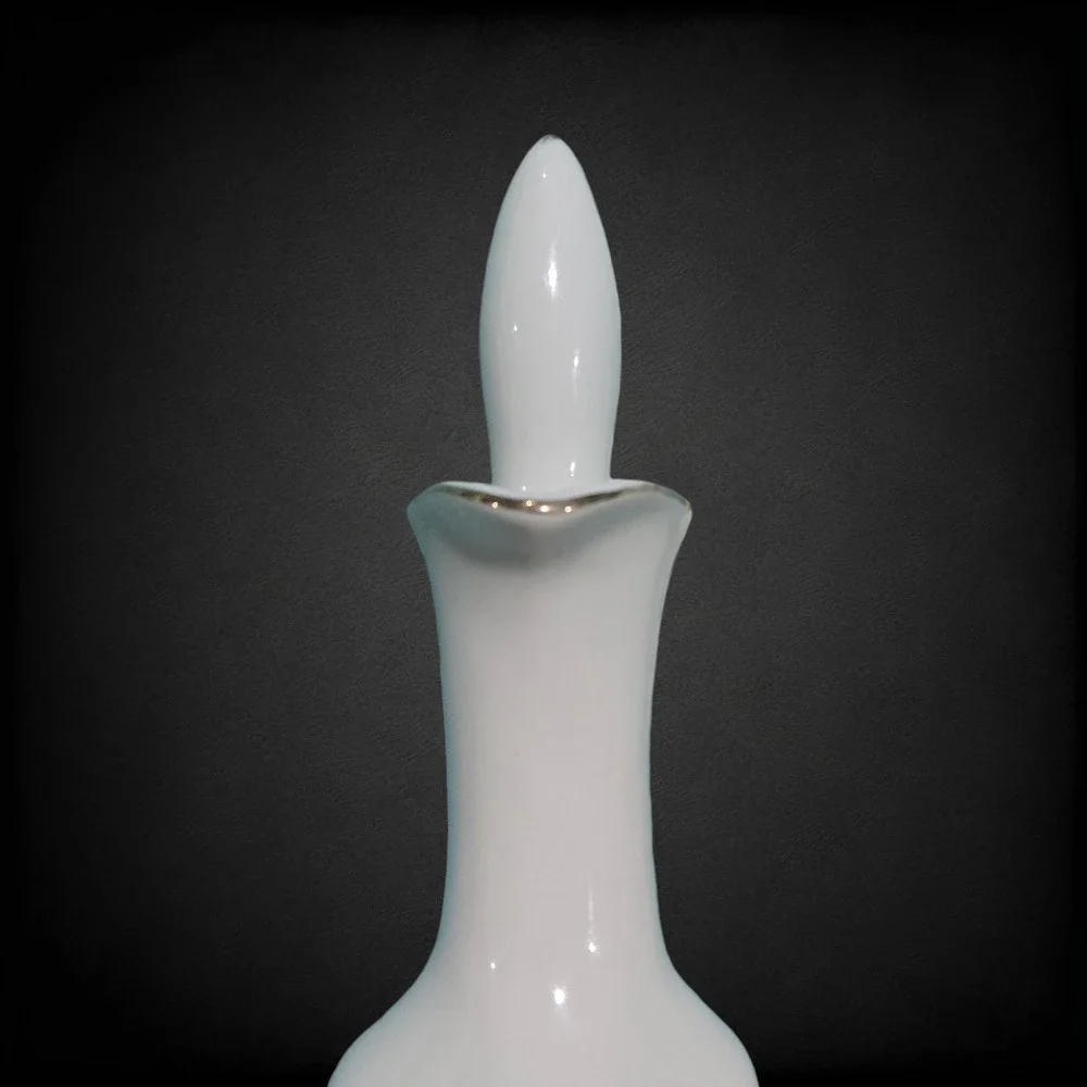 1950s Vintage Porcelain Decanter Floral Gold Trim Cork Stopper Mid-Century Cruet